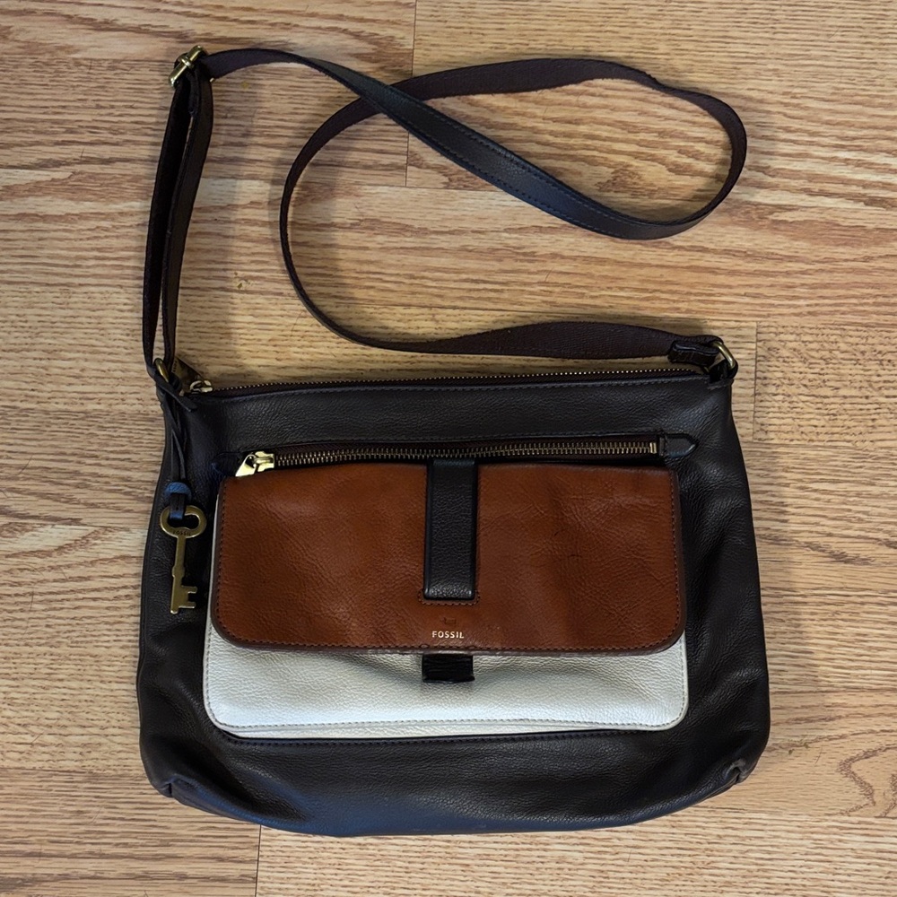 Fossil Black, Brown, and White Crossbody Bag
